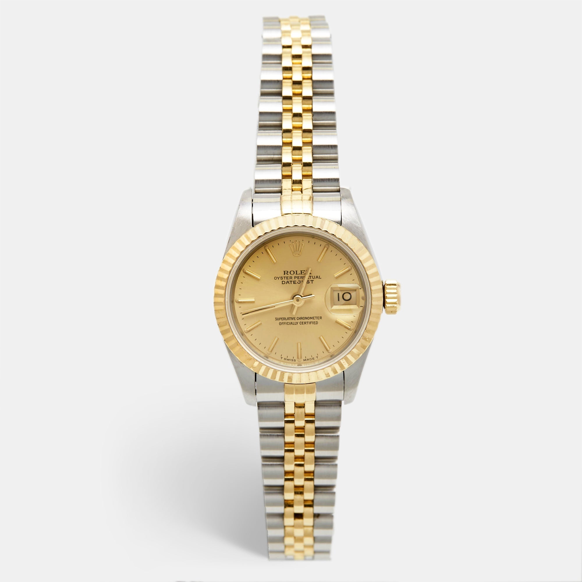 ROLEX Champagne 18k Yellow Gold Stainless Steel Datejust 69173 Women's Wristwatch 26 mm
