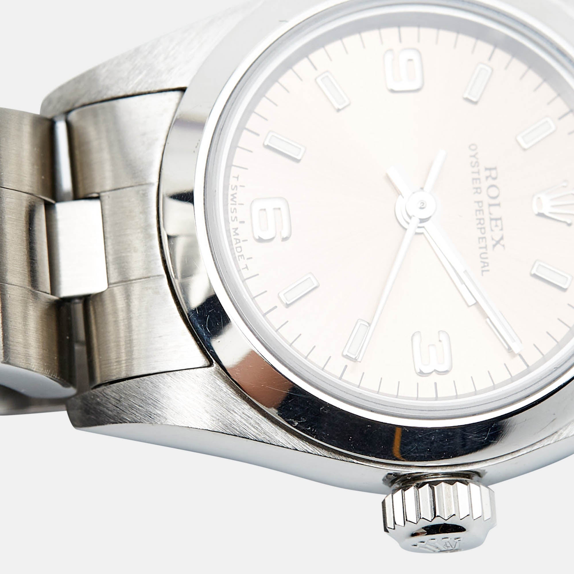ROLEX Salmon Stainless Steel Oyster Perpetual 67180 Automatic Women's Wristwatch 25 mm
