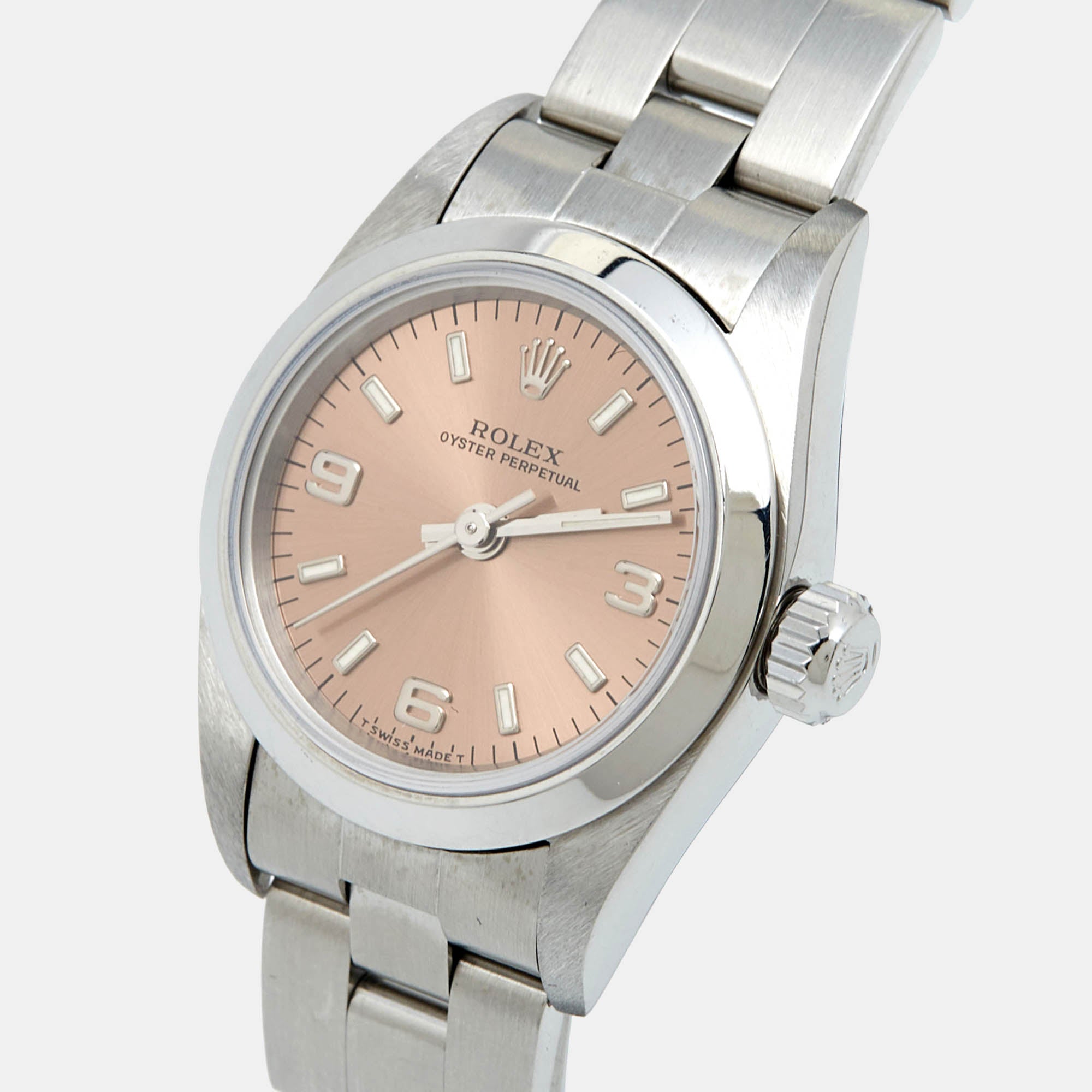 ROLEX Salmon Stainless Steel Oyster Perpetual 67180 Automatic Women's Wristwatch 25 mm