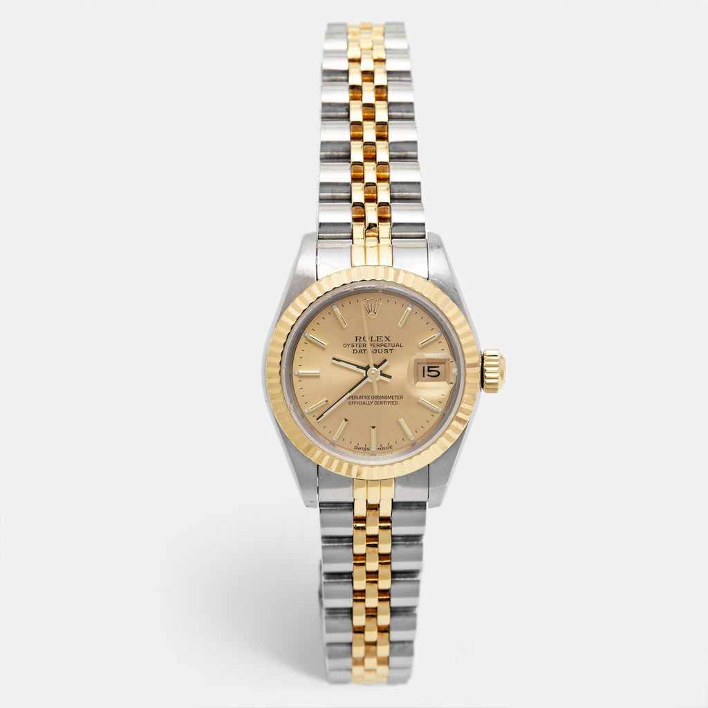ROLEX Champagne 18k Yellow Gold Stainless Steel Datejust 69173 Women's Wristwatch 26 mm