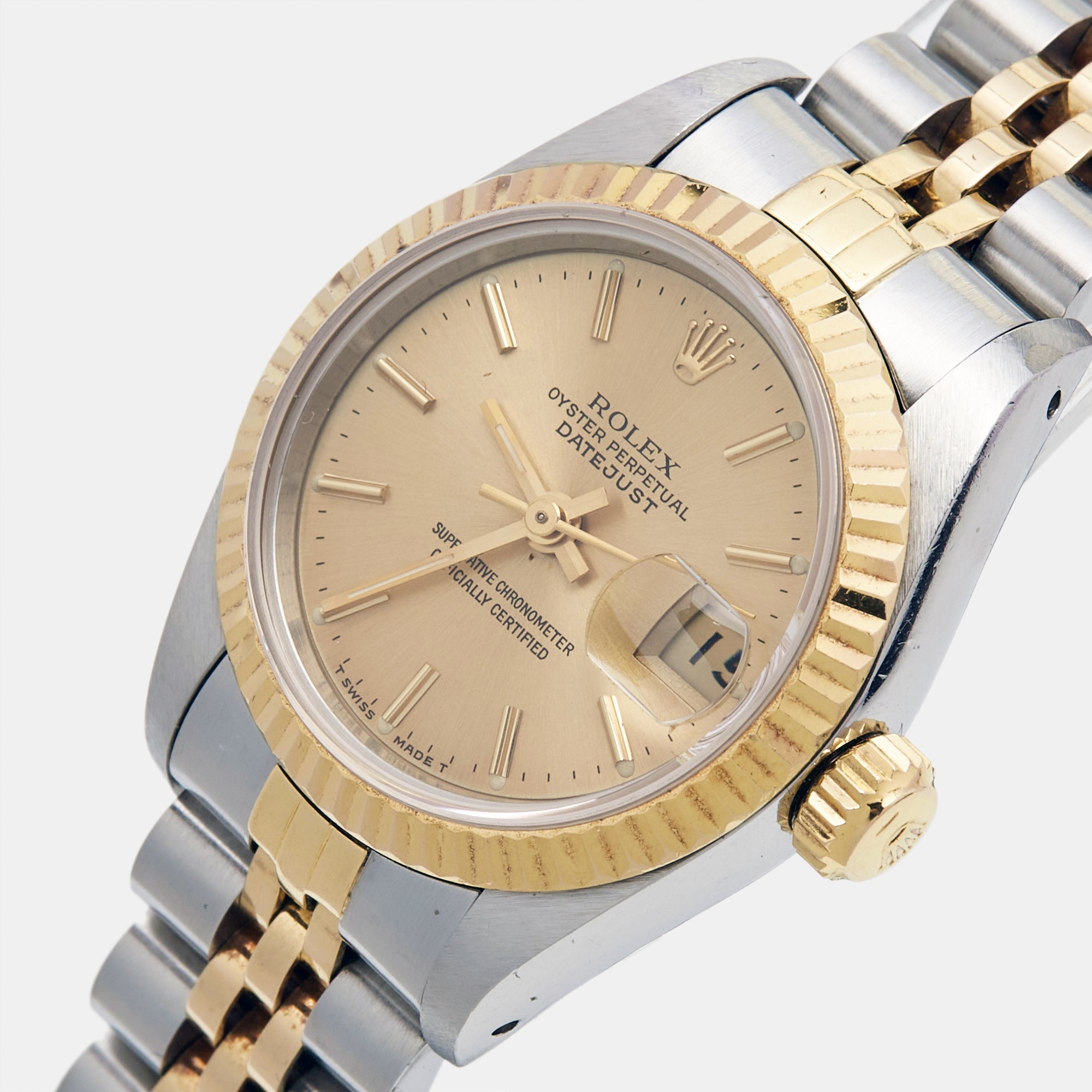 ROLEX Champagne 18k Yellow Gold Stainless Steel Datejust 69173 Women's Wristwatch 26 mm