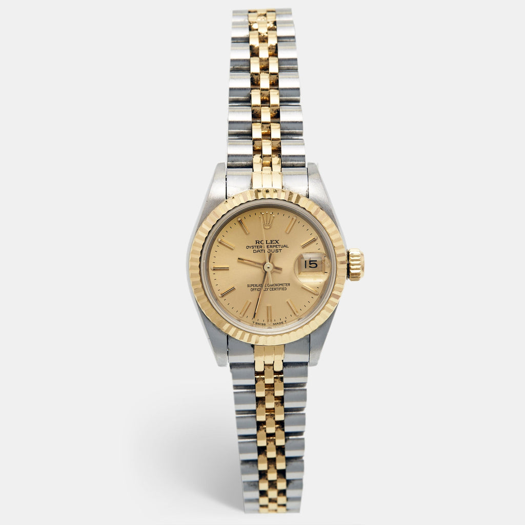 ROLEX Champagne 18k Yellow Gold Stainless Steel Datejust 69173 Women's Wristwatch 26 mm