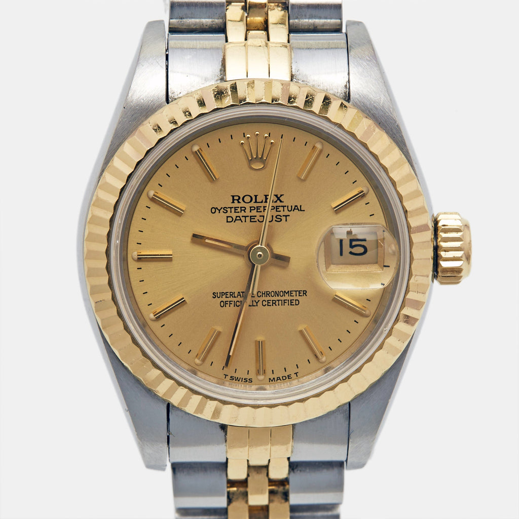 ROLEX Champagne 18k Yellow Gold Stainless Steel Datejust 69173 Women's Wristwatch 26 mm