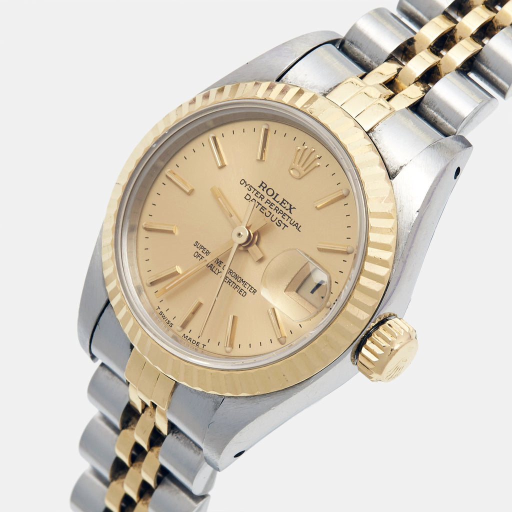 ROLEX Champagne 18k Yellow Gold Stainless Steel Datejust 69173 Women's Wristwatch 26 mm