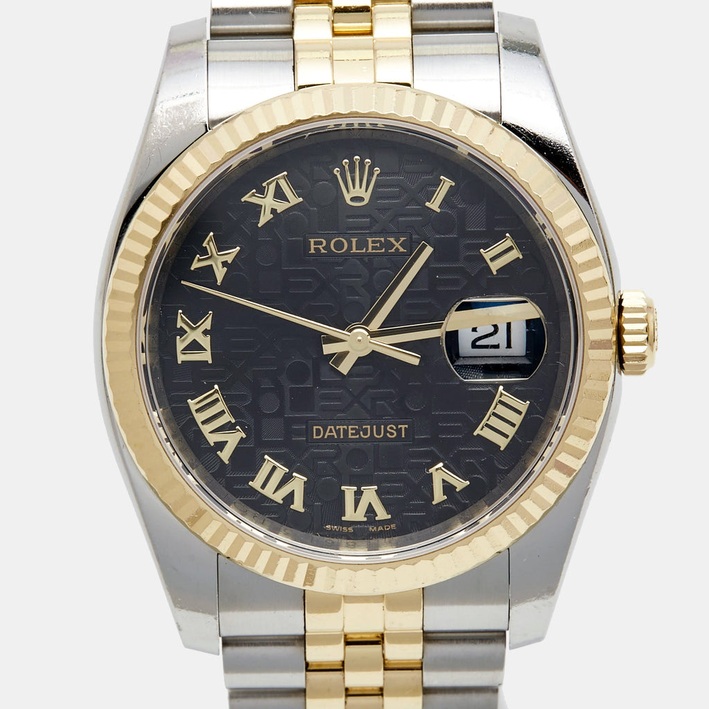 ROLEX Black Jubilee 18K Yellow Gold Stainless Steel Datejust 116233 Unisex Wristwatch 36 mm