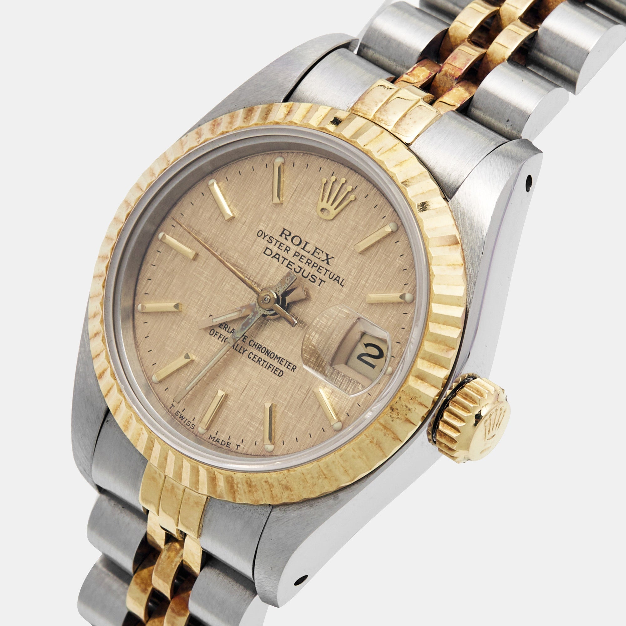 ROLEX Champagne 18k Yellow Gold Stainless Steel Datejust 69173 Women's Wristwatch 26 mm