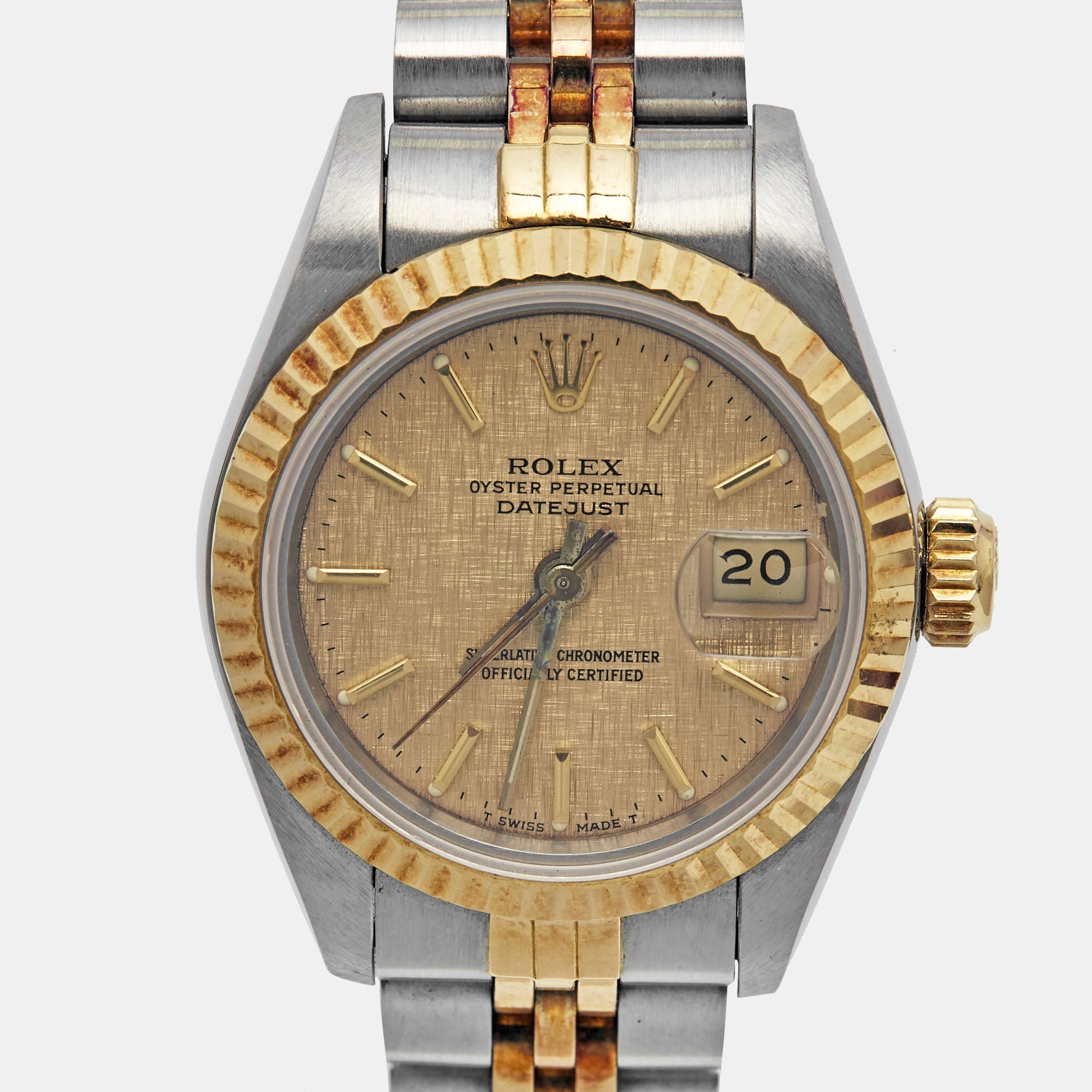 ROLEX Champagne 18k Yellow Gold Stainless Steel Datejust 69173 Women's Wristwatch 26 mm