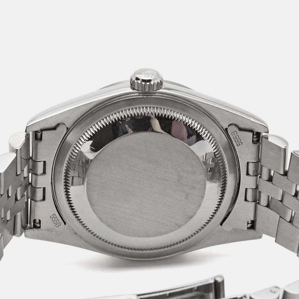 ROLEX Black 18K White Gold Stainless Steel Diamond Datejust 16234 Unisex Wristwatch 36 mm