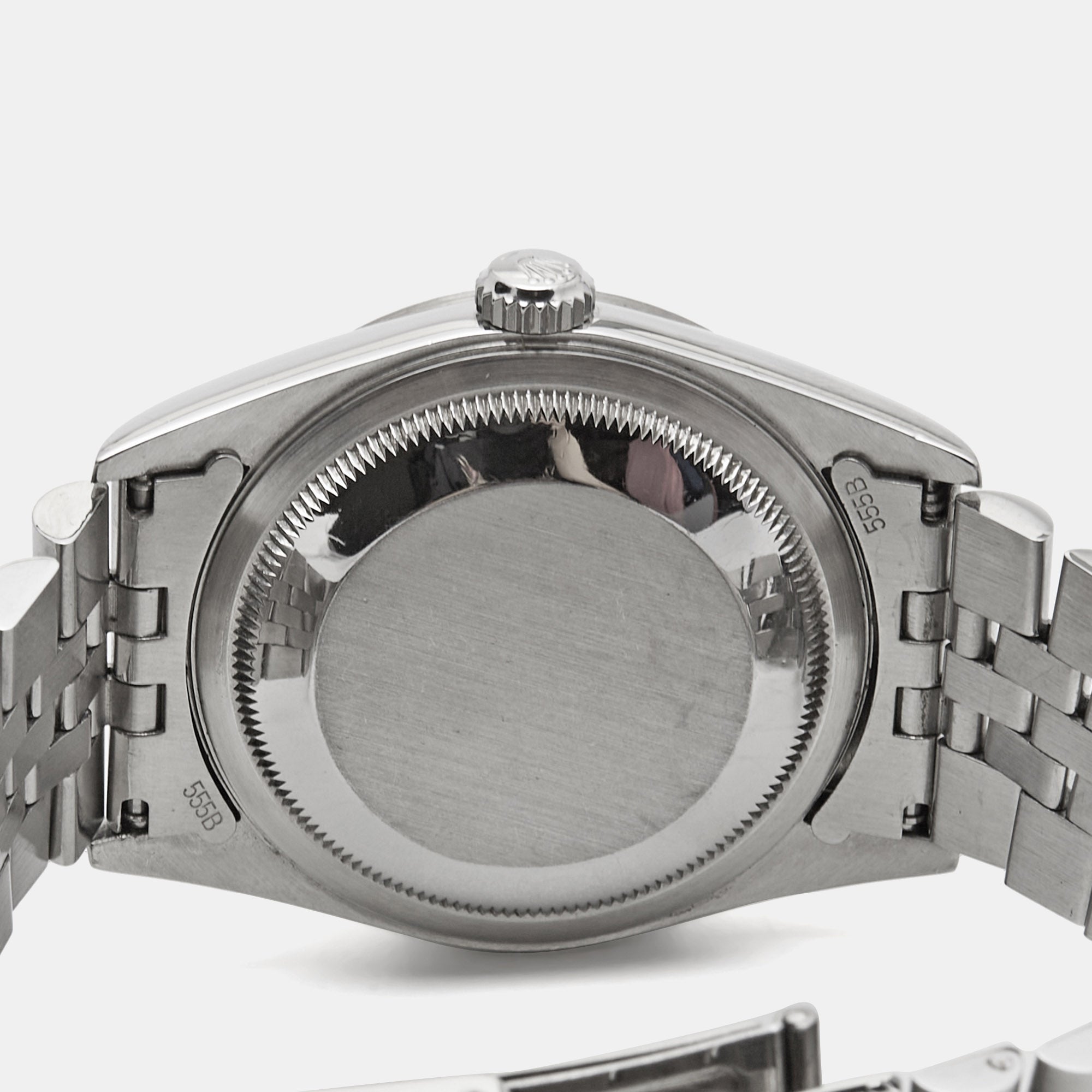 ROLEX Black 18K White Gold Stainless Steel Diamond Datejust 16234 Unisex Wristwatch 36 mm