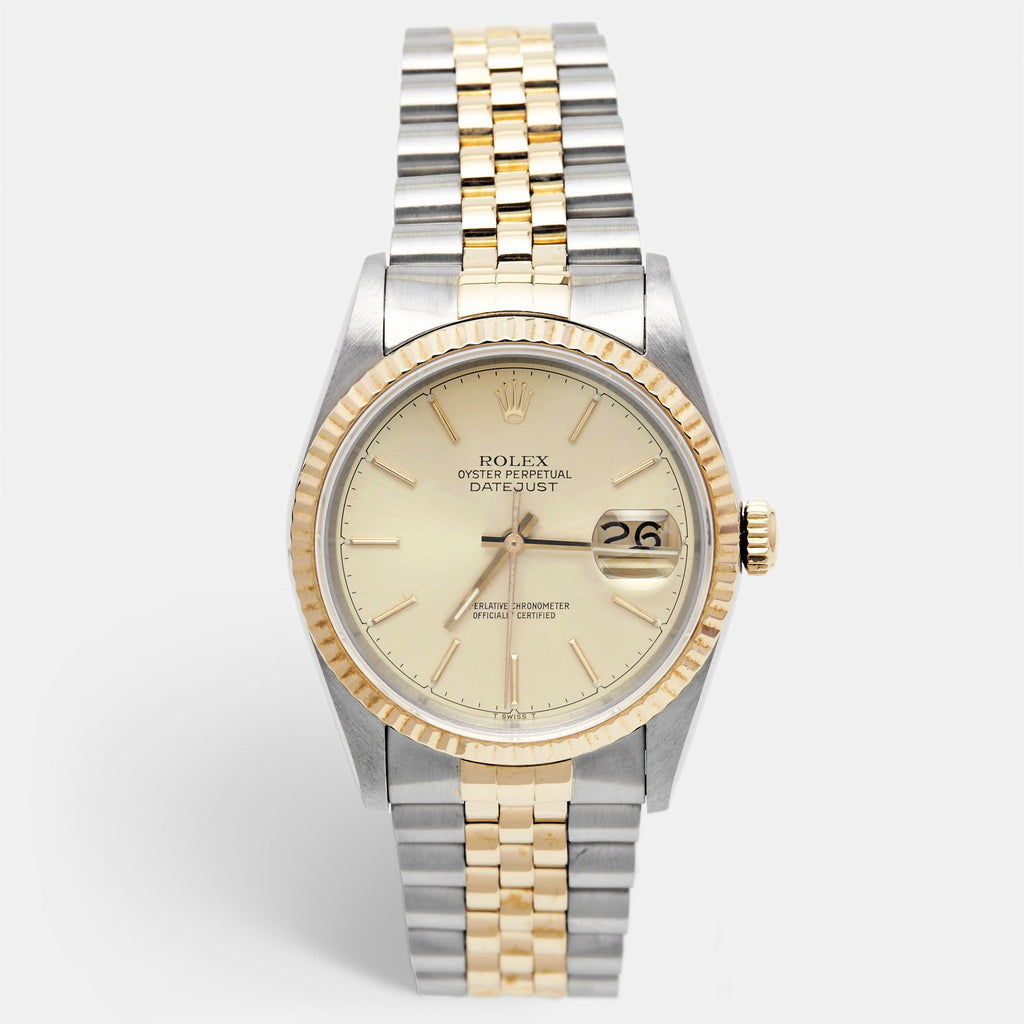 ROLEX Champagne 18k Yellow Gold And Stainless Steel Datejust 16233 Men's Wristwatch 36 mm
