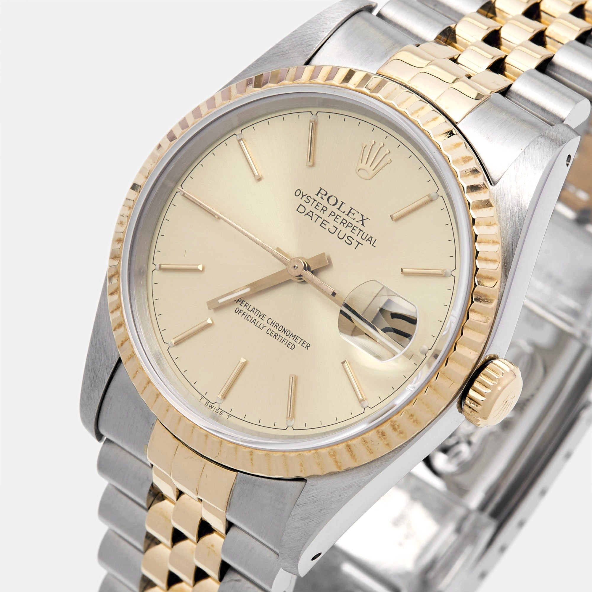 ROLEX Champagne 18k Yellow Gold And Stainless Steel Datejust 16233 Men's Wristwatch 36 mm