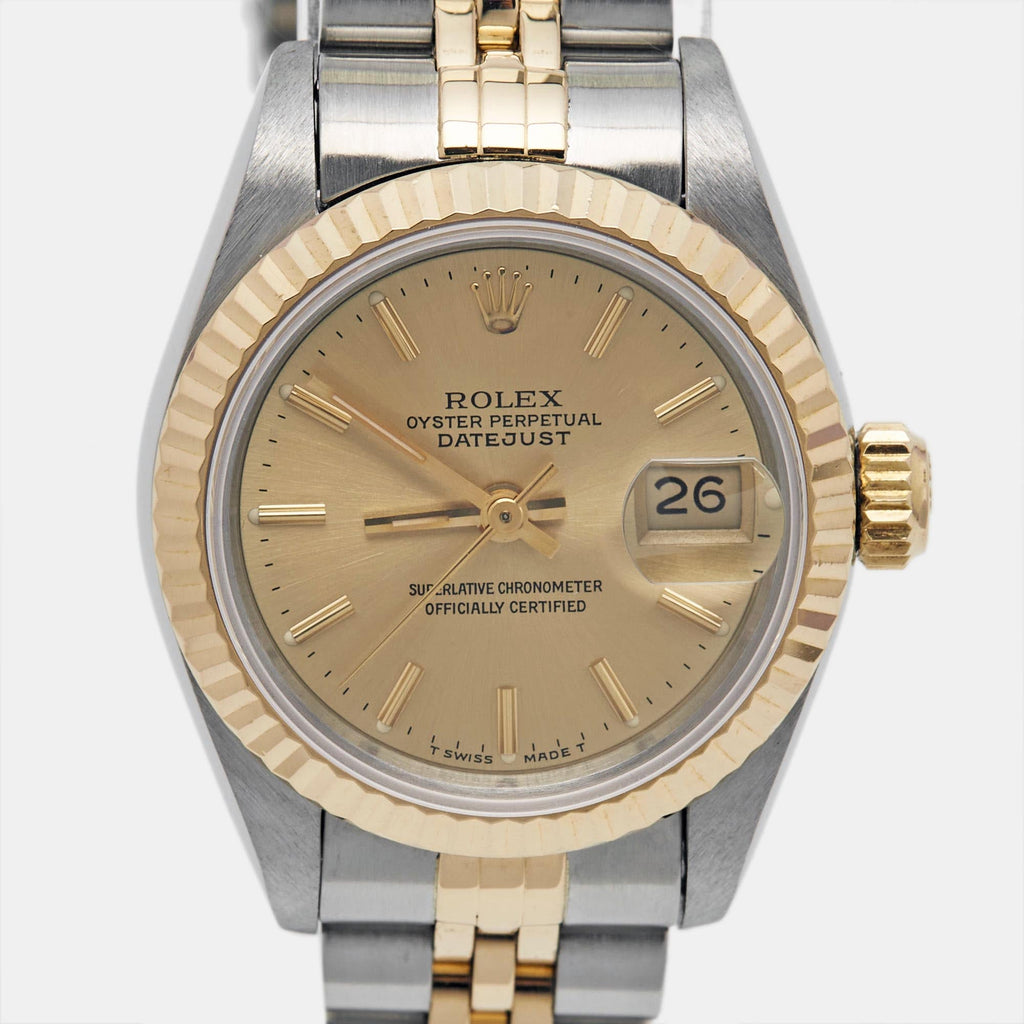ROLEX Champagne 18k Yellow Gold Stainless Steel Datejust 69173 Women's Wristwatch 26 mm