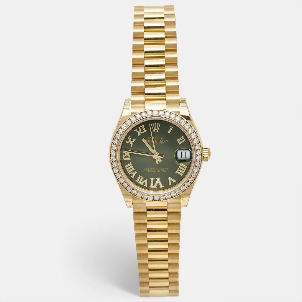ROLEX Olive Green Diamond 18K Yellow Gold President Datejust 278288BRBR Women's Wristwatch 31 mm