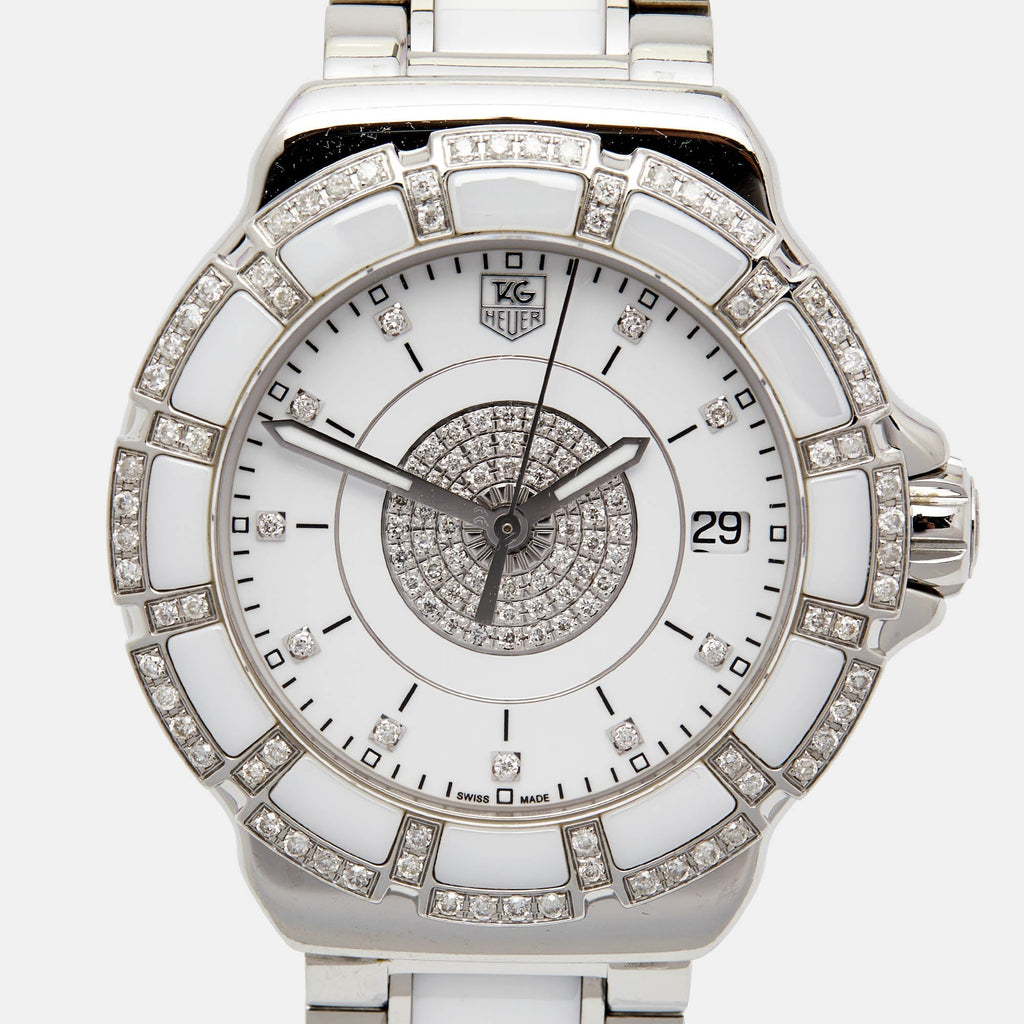 TAG HEUER White Diamond Stainless Steel Ceramic Formula 1 WAH121D.BA0861 Women's Wristwatch 37 mm
