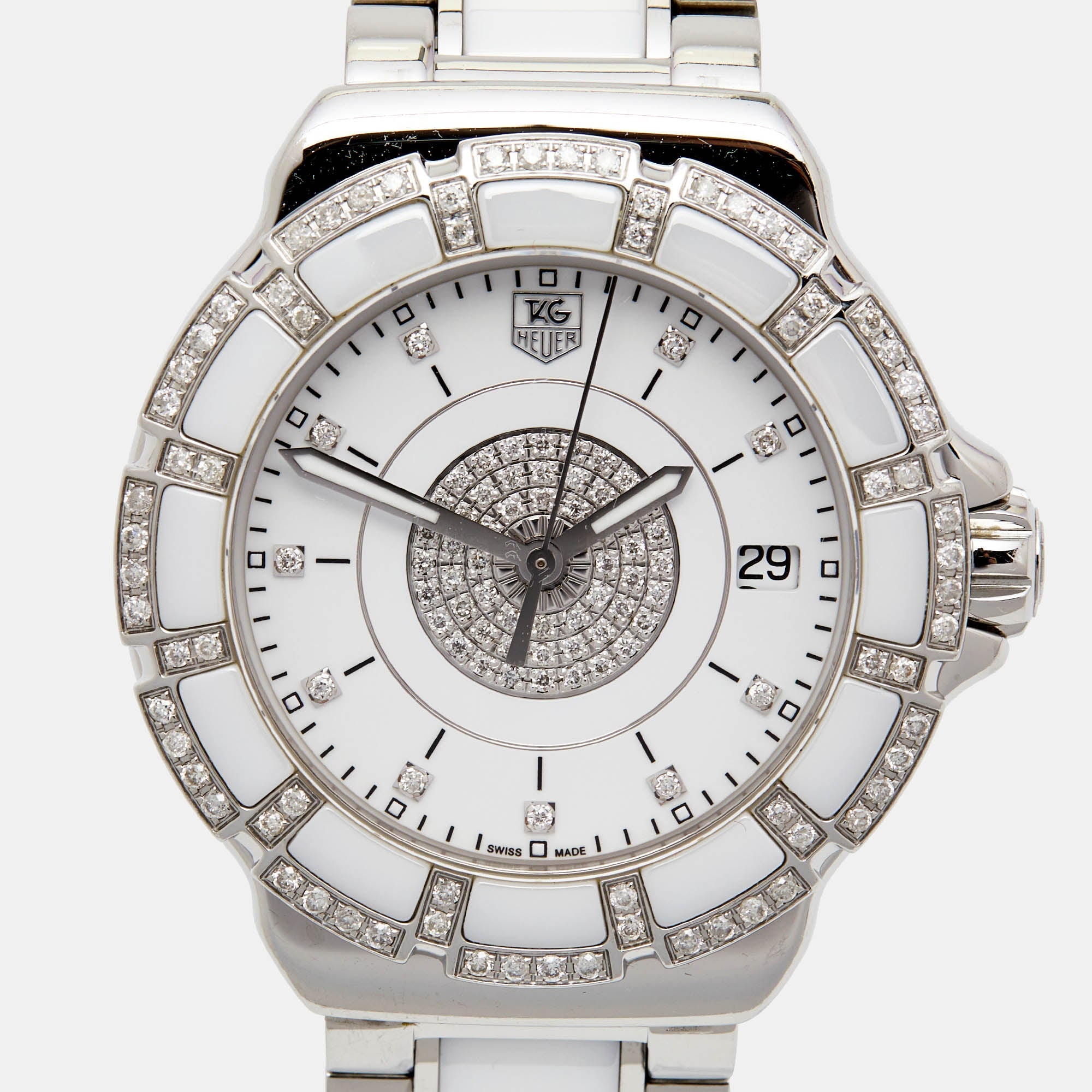 TAG HEUER White Diamond Stainless Steel Ceramic Formula 1 WAH121D.BA0861 Women's Wristwatch 37 mm