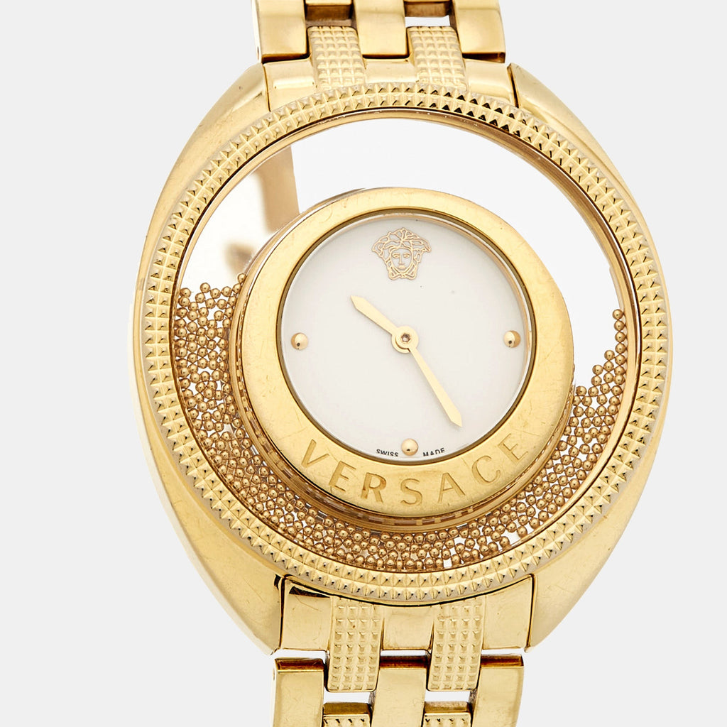 VERSACE White Yellow Gold Plated Stainless Steel Destiny Spirit 86Q70D002S070 Women's Wristwatch 39 mm