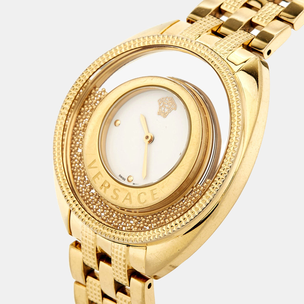 VERSACE White Yellow Gold Plated Stainless Steel Destiny Spirit 86Q70D002S070 Women's Wristwatch 39 mm