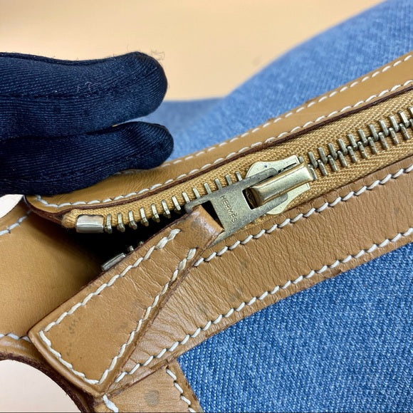 HermÃƒÆ’Ã‚Â¨s Vintage Blue Denim Fabric shoulder bag TWS