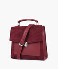 Maroon suede push-lock messenger bag