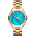 Michael Kors Ladies Slim Runway Gold Ocean Blue Watch MK3492