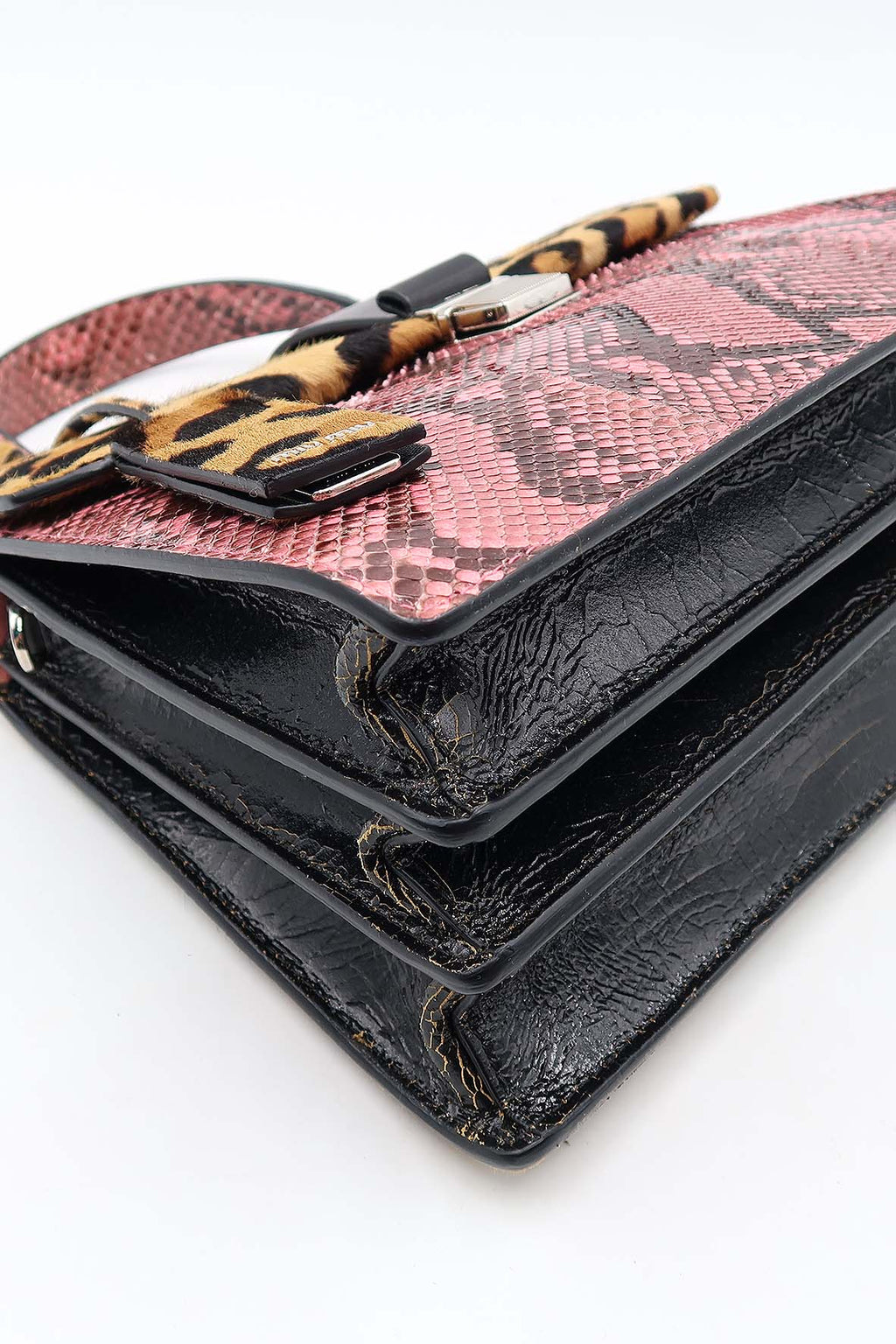 Leopard and Snake Print Convertible Bag Brown Pink