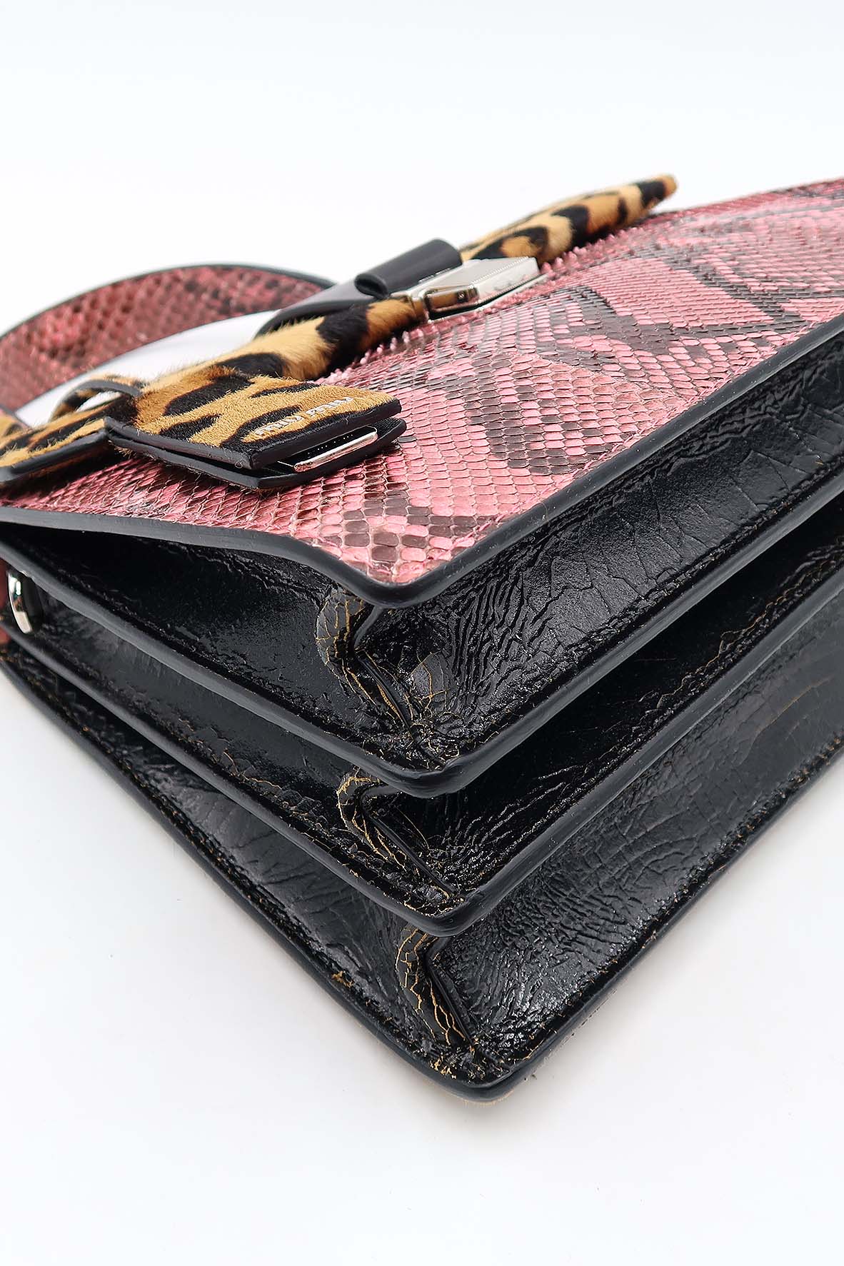 Leopard and Snake Print Convertible Bag Brown Pink