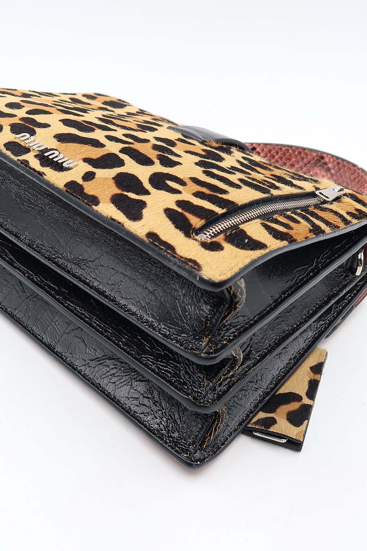 Leopard and Snake Print Convertible Bag Brown Pink