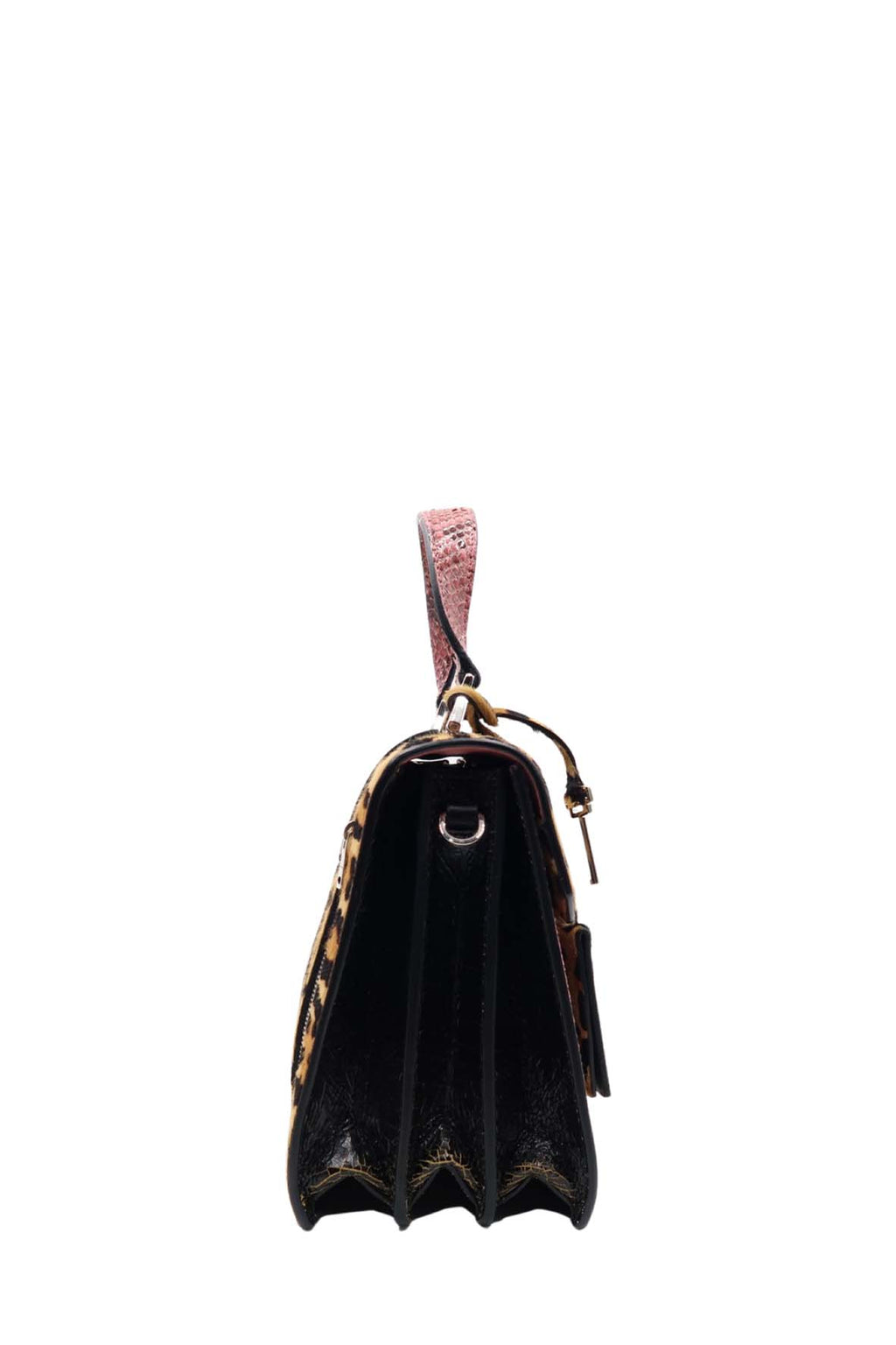 Leopard and Snake Print Convertible Bag Brown Pink