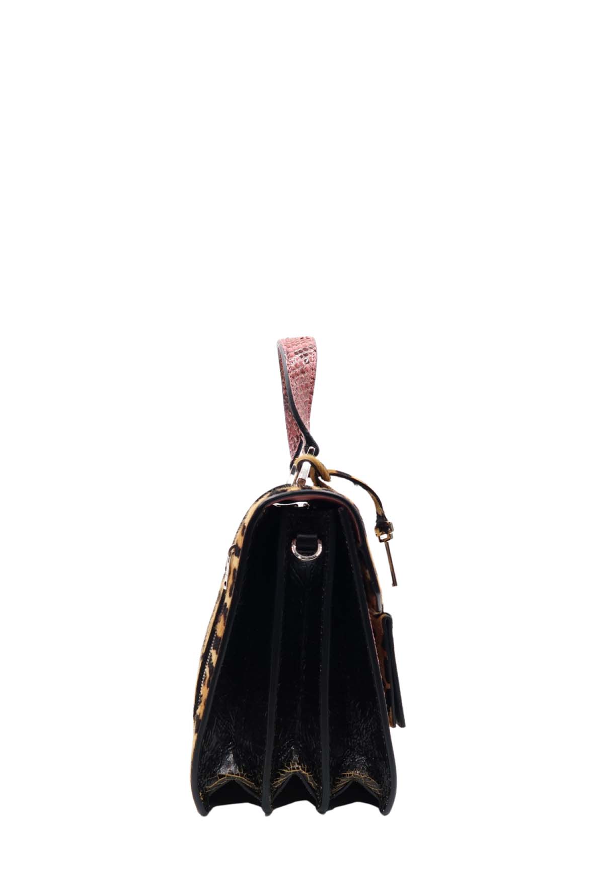 Leopard and Snake Print Convertible Bag Brown Pink