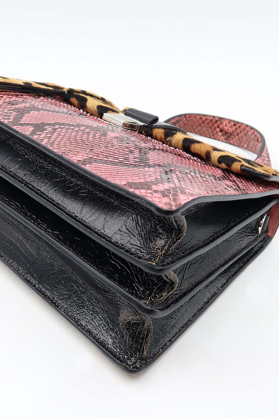 Leopard and Snake Print Convertible Bag Brown Pink