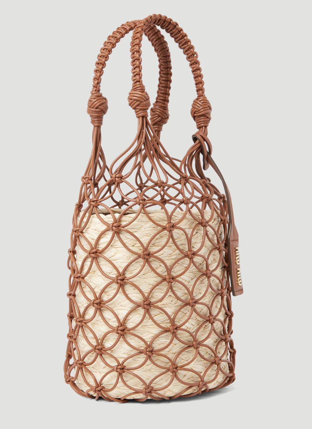 Miu Miu Women Leather Mesh And Straw Bucket Bag