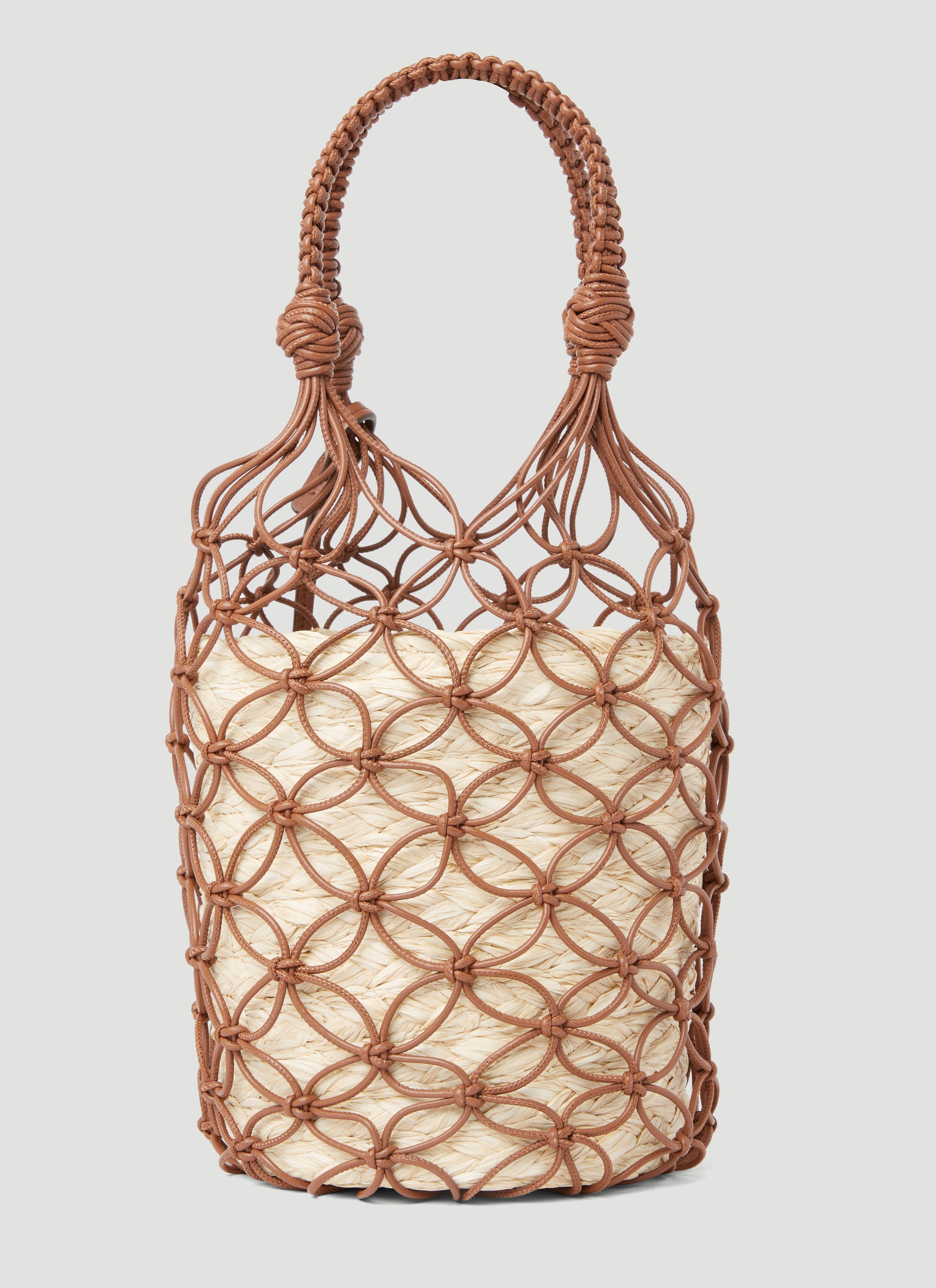 Miu Miu Women Leather Mesh And Straw Bucket Bag