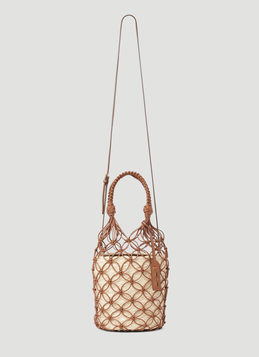 Miu Miu Women Leather Mesh And Straw Bucket Bag