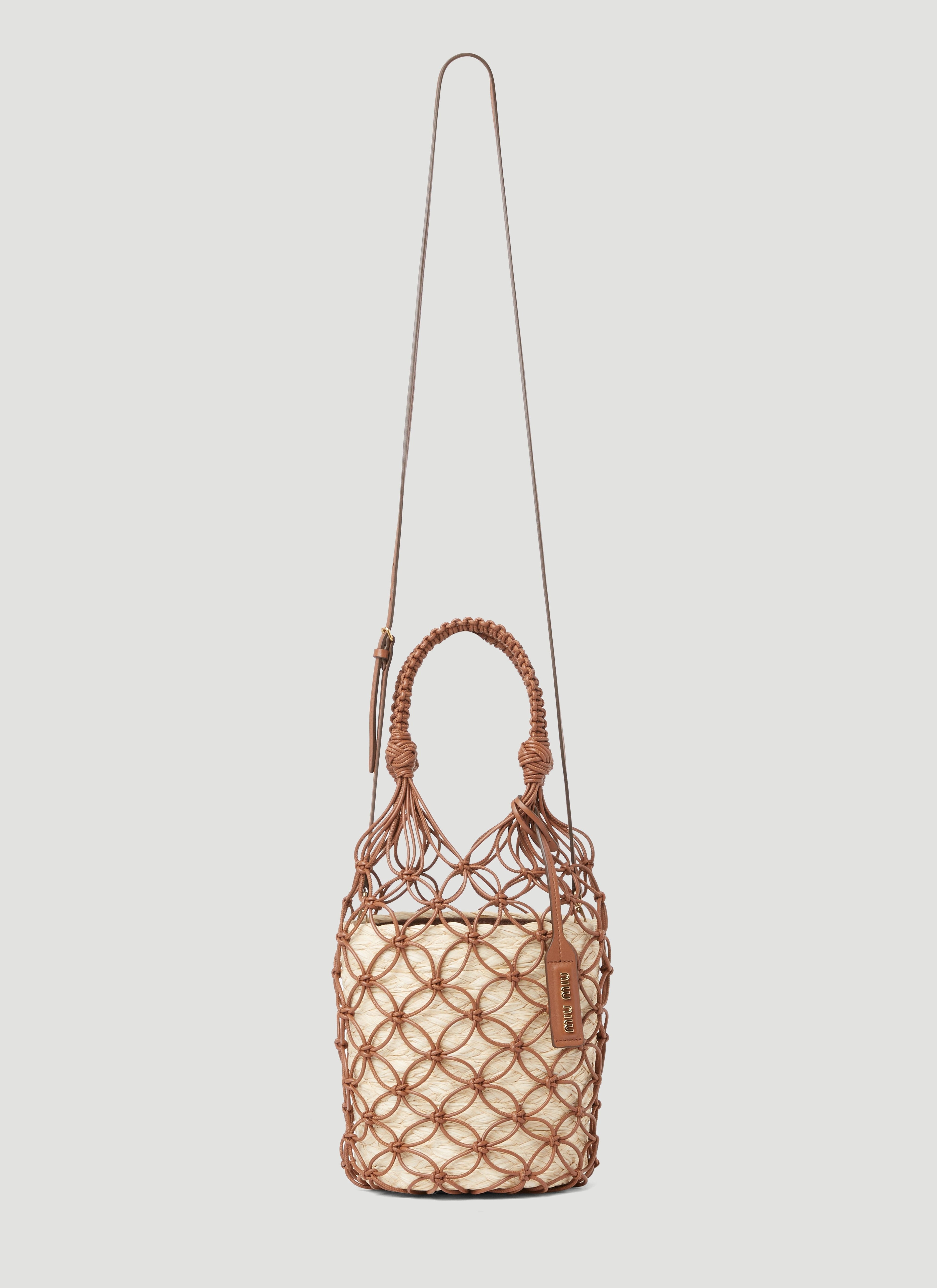 Miu Miu Women Leather Mesh And Straw Bucket Bag