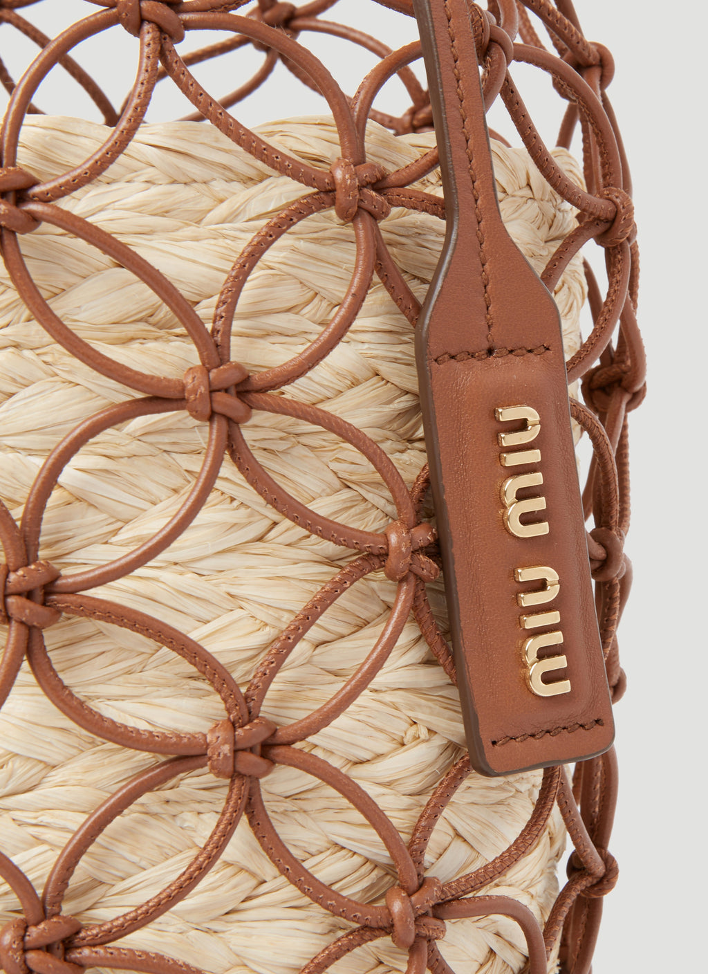Miu Miu Women Leather Mesh And Straw Bucket Bag