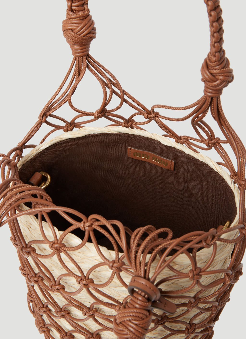 Miu Miu Women Leather Mesh And Straw Bucket Bag