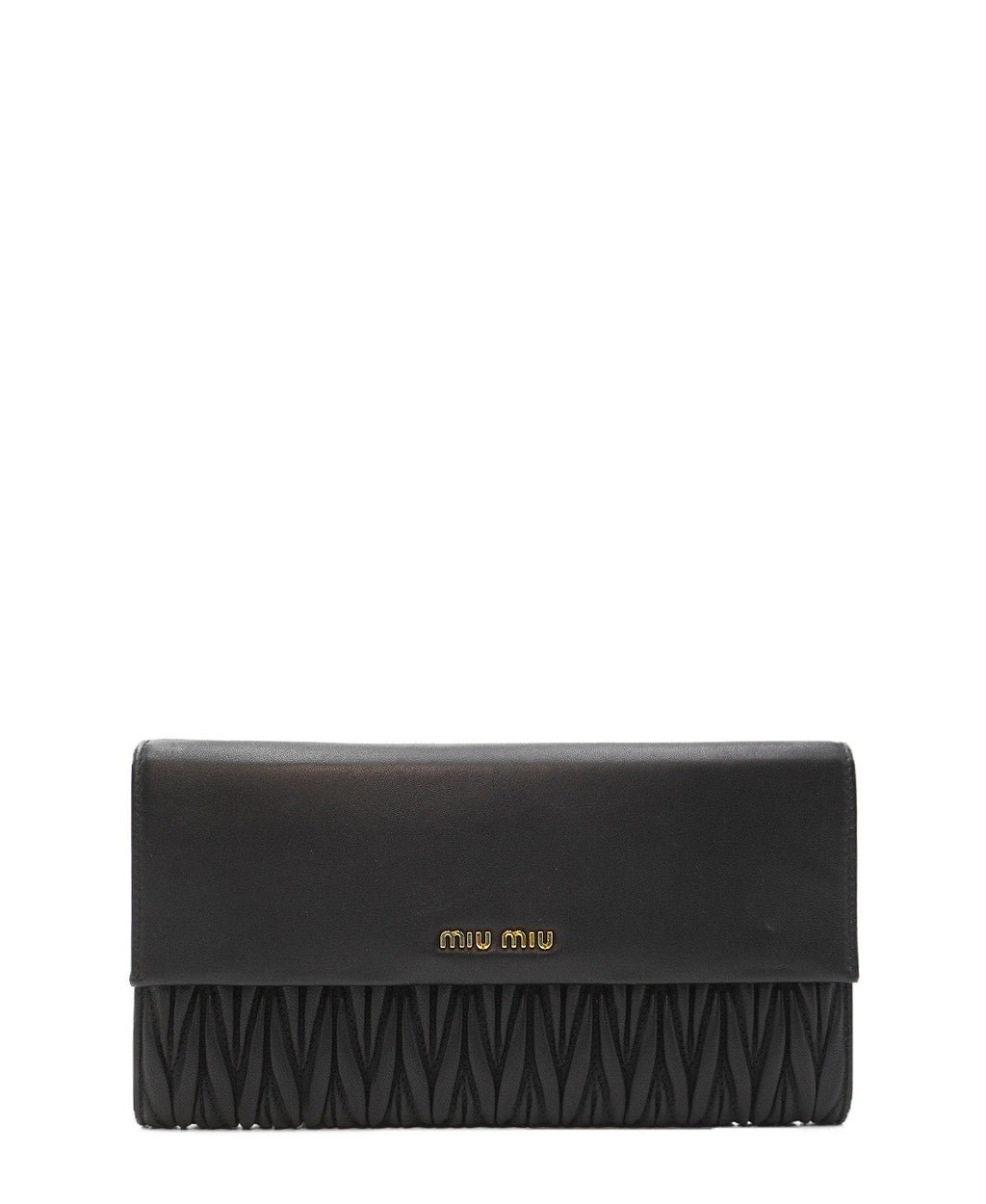 Matelasse Leather Flap Compact Wallet Black