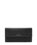 Matelasse Leather Flap Compact Wallet Black