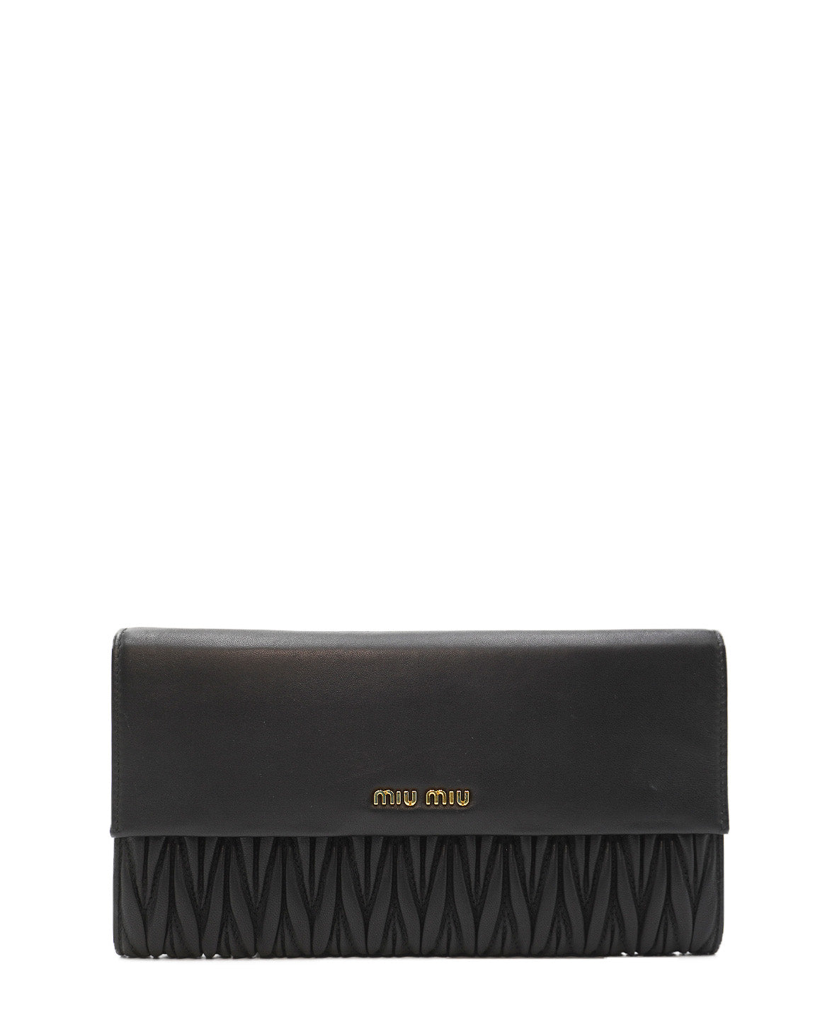 Matelasse Leather Flap Compact Wallet Black