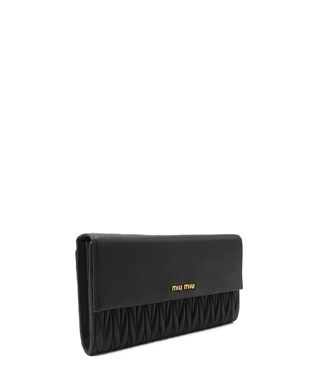 Matelasse Leather Flap Compact Wallet Black