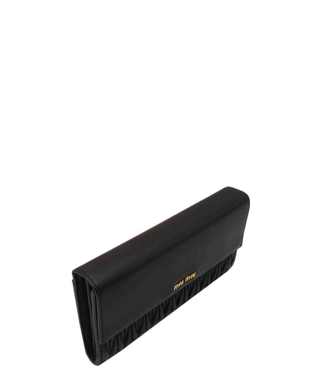 Matelasse Leather Flap Compact Wallet Black