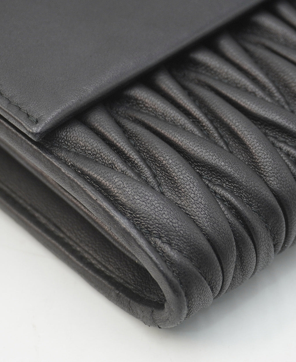 Matelasse Leather Flap Compact Wallet Black