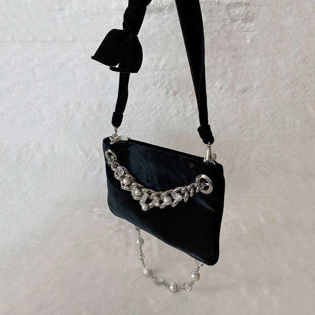 Miu Miu Crystal Pearls Velvet Shoulder Bag