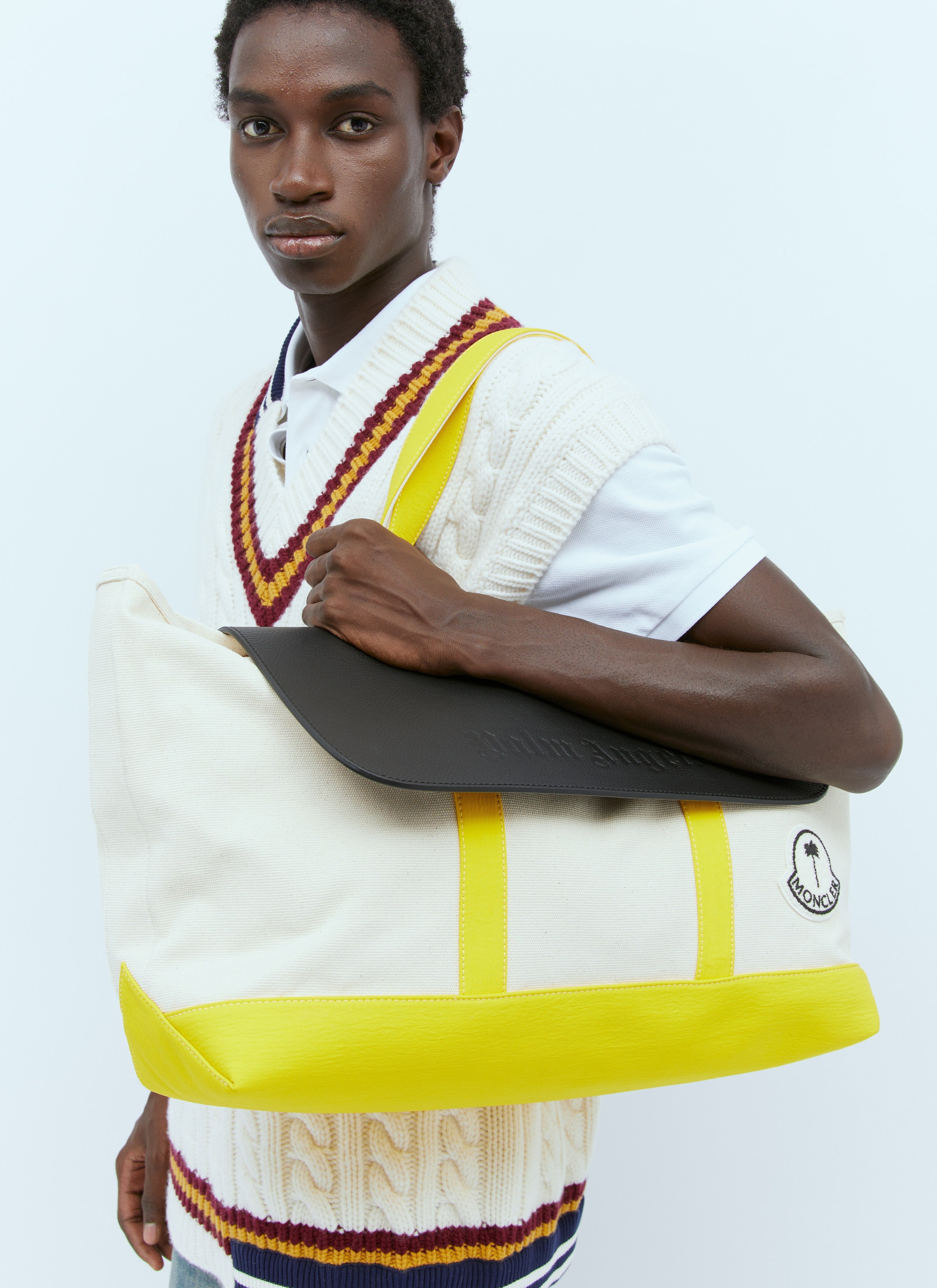Moncler X Palm Angels Men Logo Patch Canvas Tote Bag