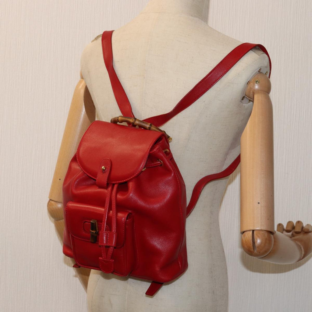 GUCCI Bamboo Backpack Leather Red 003 2852 0030 0 mr165