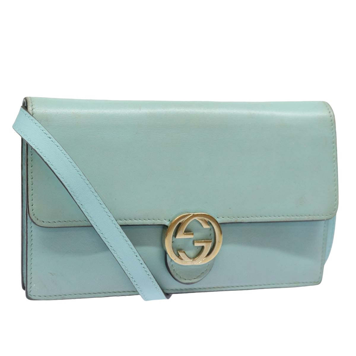 GUCCI Shoulder Wallet Leather Light Blue 369664 mr248