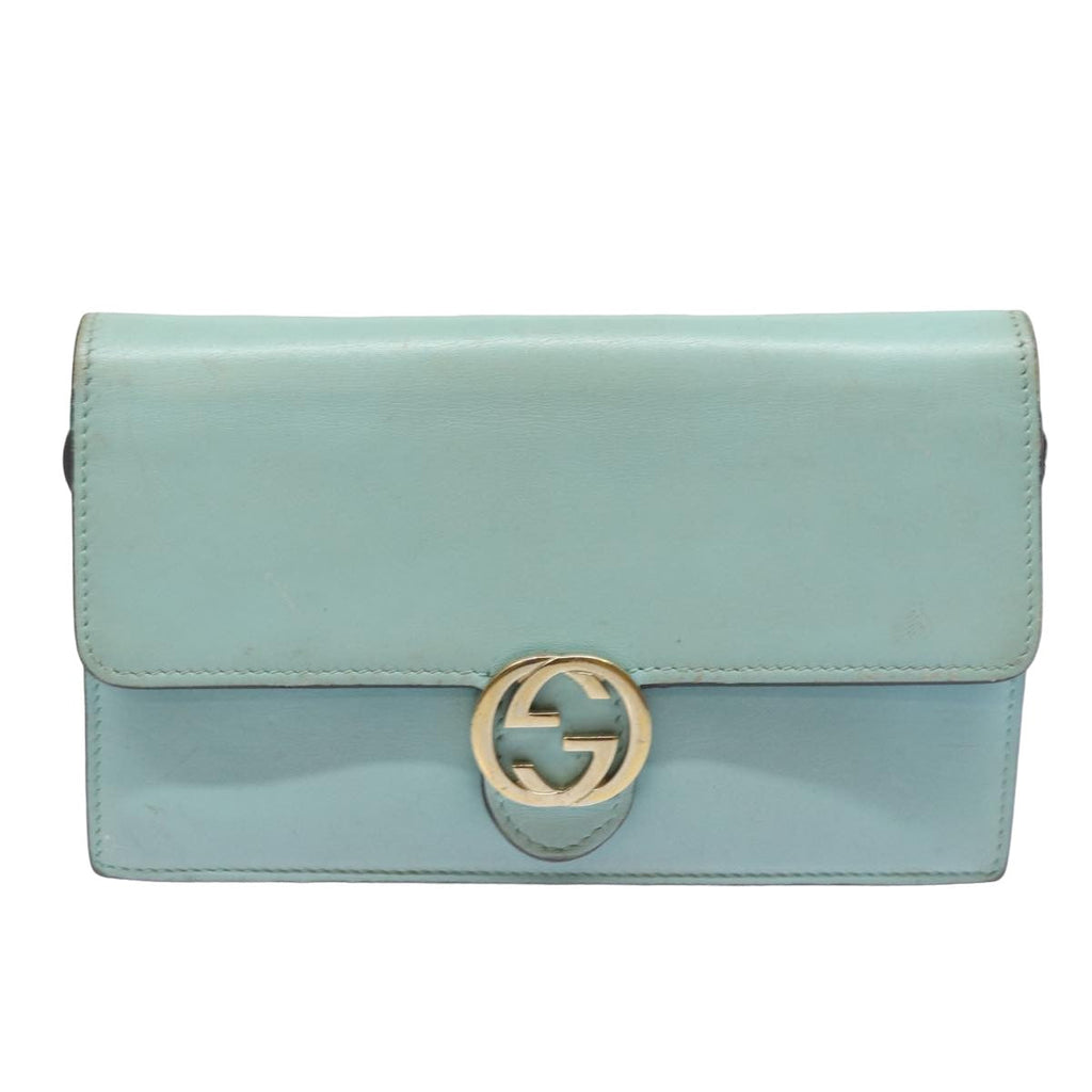 GUCCI Shoulder Wallet Leather Light Blue 369664 mr248