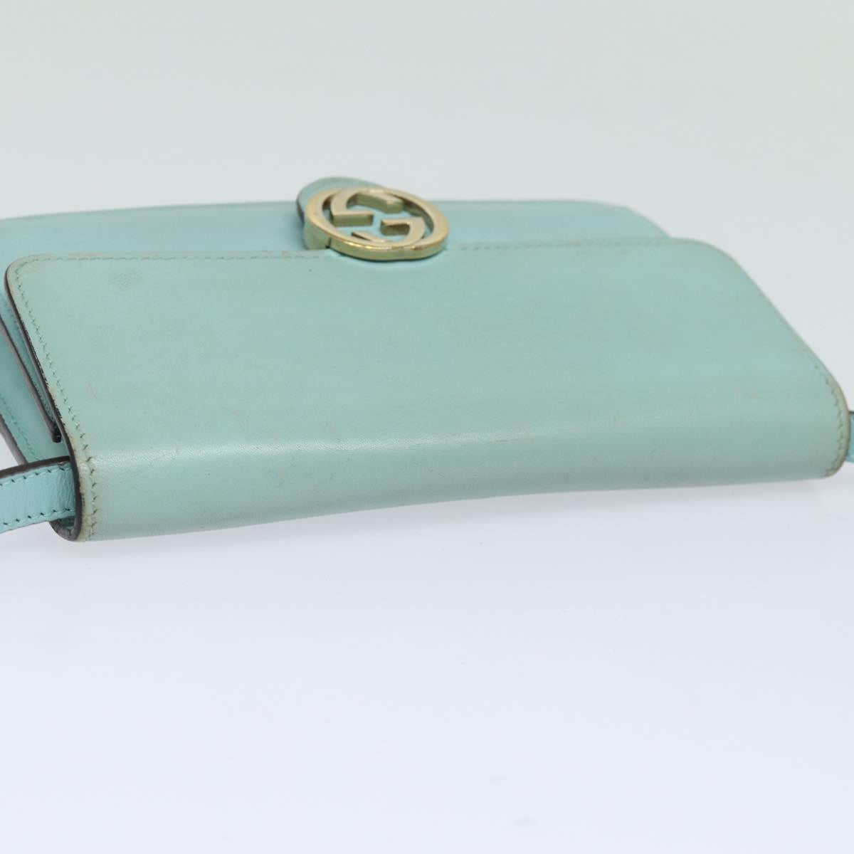 GUCCI Shoulder Wallet Leather Light Blue 369664 mr248