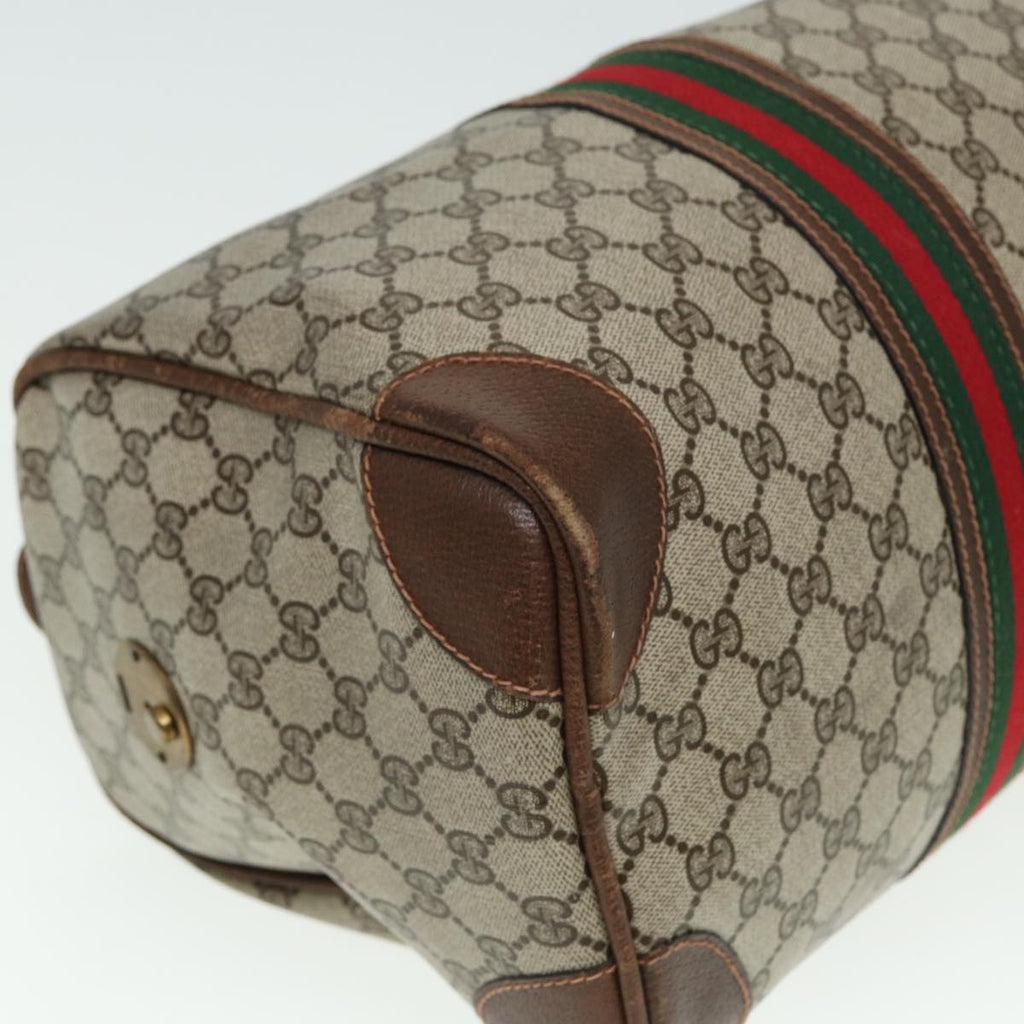 GUCCI GG Supreme Web Sherry Line Boston Bag PVC Leather Beige Red mr334