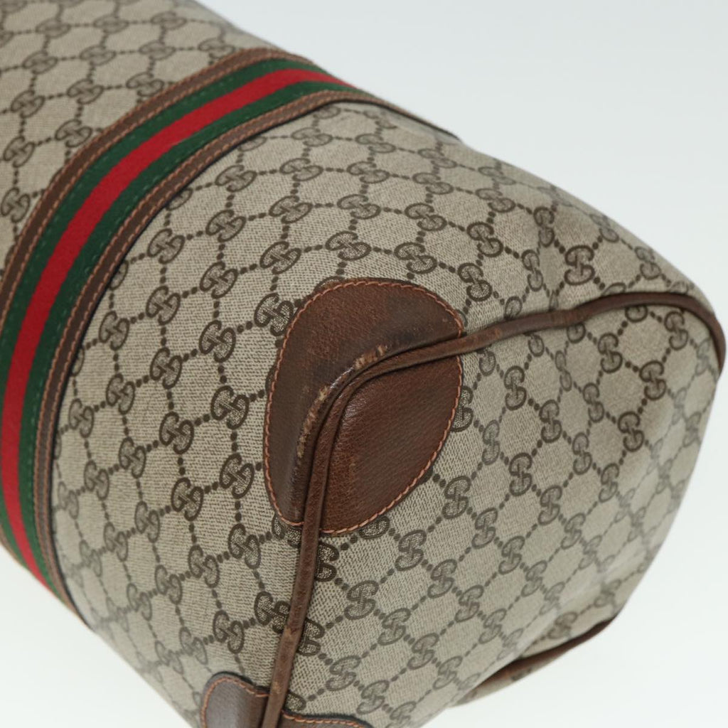 GUCCI GG Supreme Web Sherry Line Boston Bag PVC Leather Beige Red mr334
